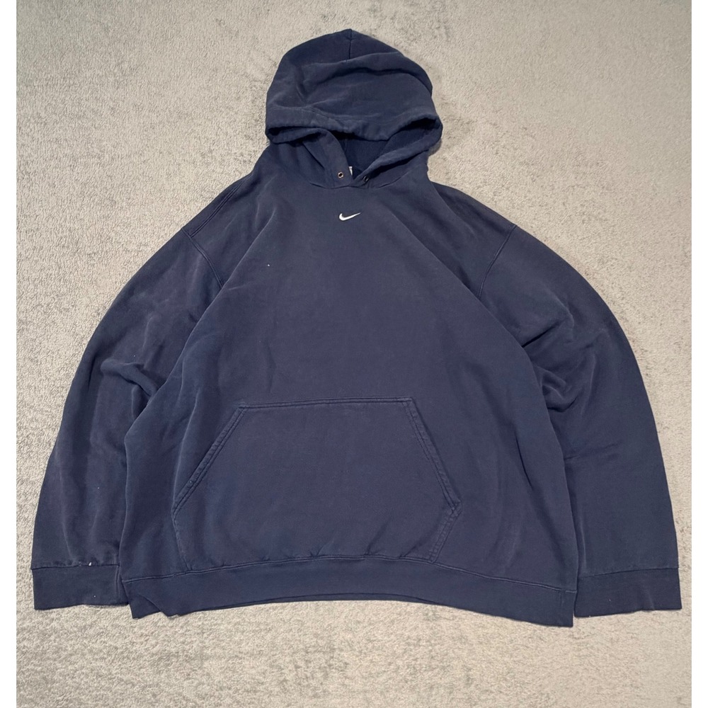 Nike Center Swoosh Hoodie Mens XXL Navy Blue Pullover Fleece Sweatshirt